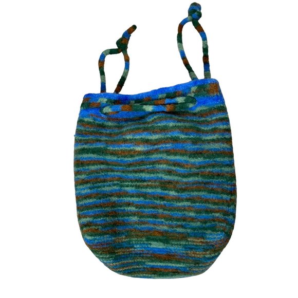 Felted Boiled Wool Multicolored Fall Aesthetic Striped Drawstring Bag Tote - Picture 1 of 9